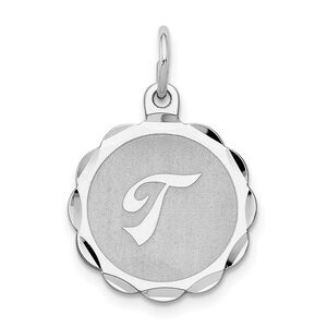 Sterling Silver, Sarah Collection 15mm Brocaded Disc Initial T Pendant